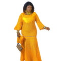 new african women's plus size lace robe embroidered dress with headscarf - perfect for  and