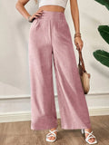 european and american cross-border  spring/summer new women's solid color shirred patchwork high-waisted slimming wide-leg pants