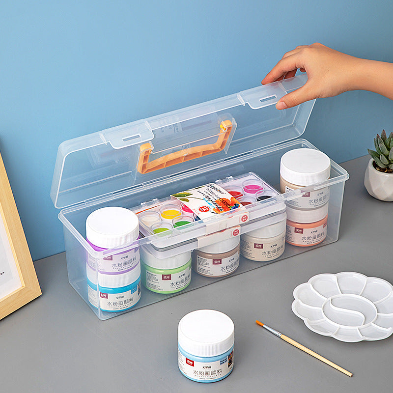 Portable Art Student Tool Box Large Capacity Desktop Transparent Painting Paint Box Brush Stationery Storage Box