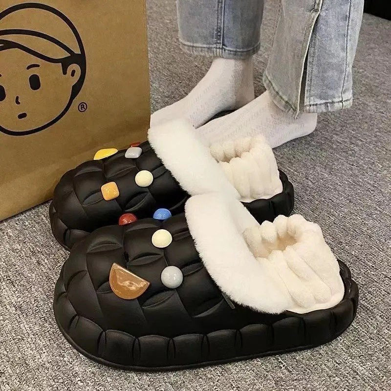 Women's winter waterproof cotton slippers - thick sole, fleece lined, closed toe, cute & cozy indoor slippers for students & dorms - removable warm insole