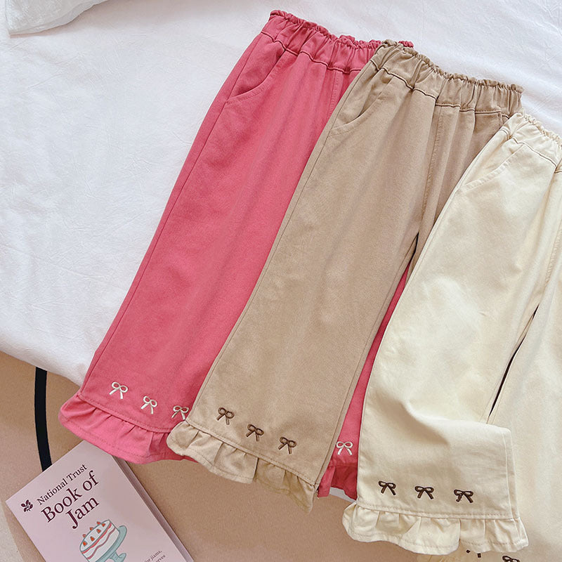 Girls' autumn  new fashion casual pants, korean style loose and stylish fresh printed wide-leg trousers for baby girls