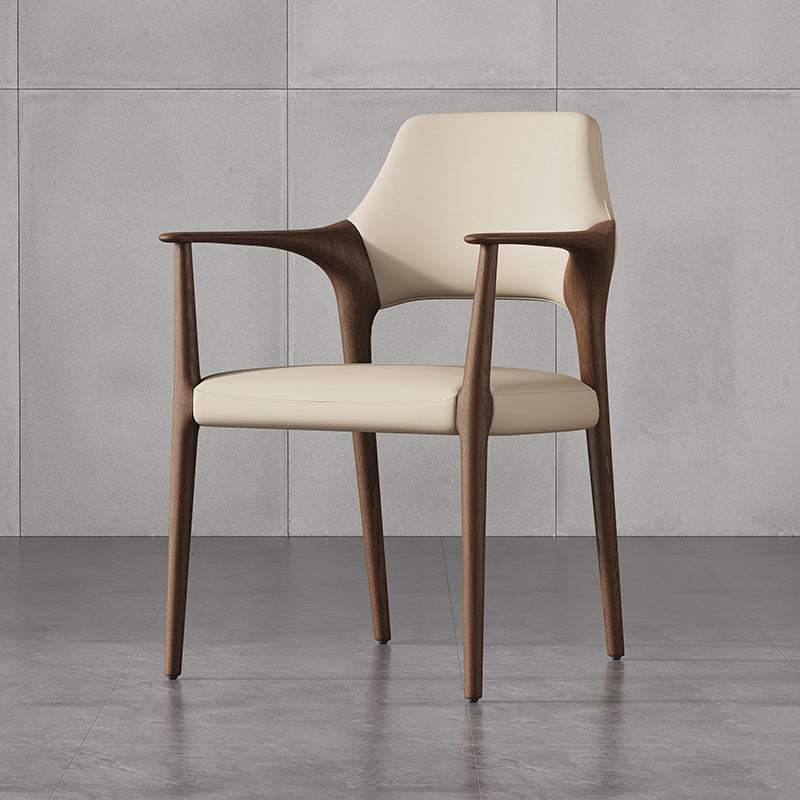 Italian normcore backrest chair scandinavian solid wood leather art negotiation chair designer style for home house study dining room dining chair