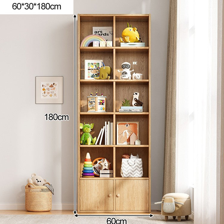 Solid wood bookshelf shelf floor-to-wall combination lattice cabinet living room kindergarten storage low household bookcase