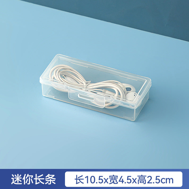 Desktop long rectangular storage box with lid grid transparent storage box flip plastic data cable storage box