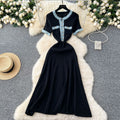 cross-border fashionfall and winternew arrivalfashion round neck denim patchworkknittinglong sleevesdress a-line skirt for women