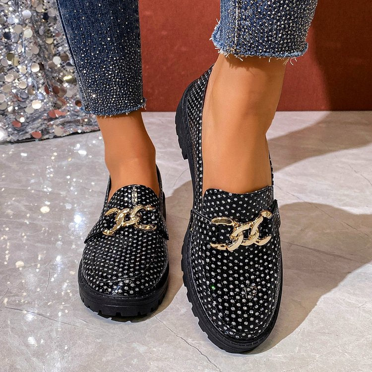 Exportplus sizespring & fallnew arrival round toe metal buckle slip-on small leather shoes british style thick heel thick sole loafers for women
