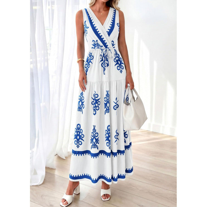 Amazon fashion v neck sleeveless suspender skirt women's  summer bohemia style beach vacation skirt