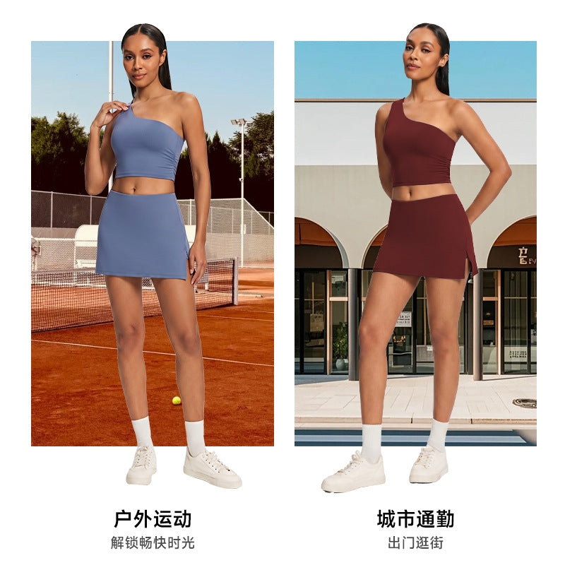 summercasual tennis skirt suit side slit sports skirt outdoor running tight yoga suit suit