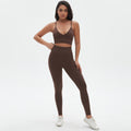 New arrival cross-border seamless pure color tight sexy sling beautiful back yoga suit sports running fitness two-piece set