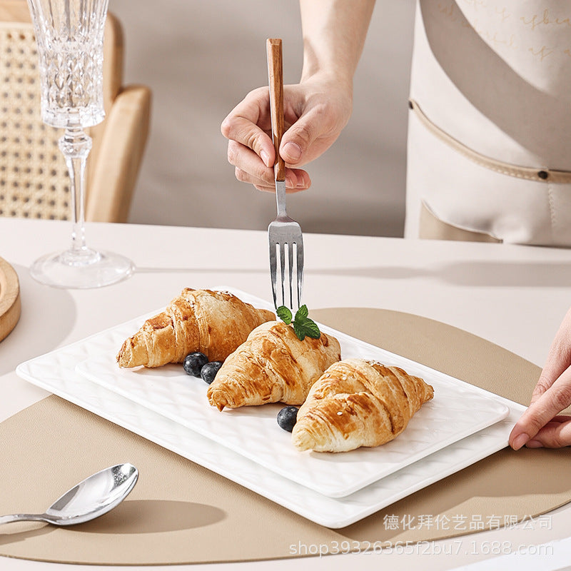 Nordic ceramic cake plate pure white square plate dessert display plate baking tableware buffet round pizza plate