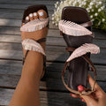 Plus size leaf-embellished heeled sandals - 2026 new summer fashion, square toe, slimming, ankle strap, chunky heel sandals