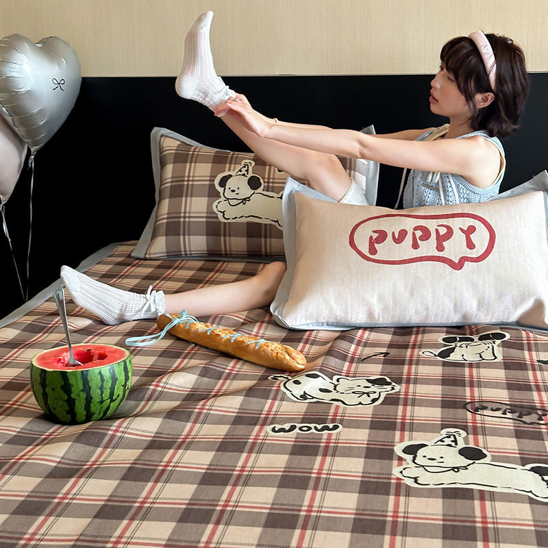 Summer cartoon ice silk mat three-piece set cute mix and match cool silk ice summer soft mat 1.5m 1.8m