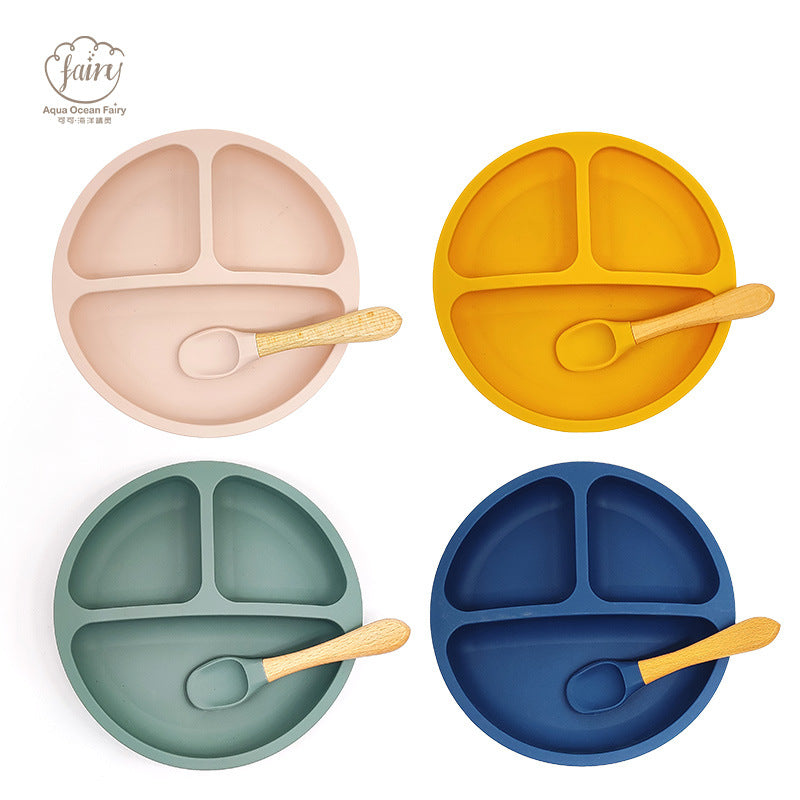 Cross-border hot product silicone children's plate set baby food supplement silicone fork and spoon suction cup tableware anti-drop tableware set
