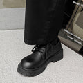 Men's leather dress shoes: spring casual retro chunky platform derby shoes, british style black wide fit trendy shoes
