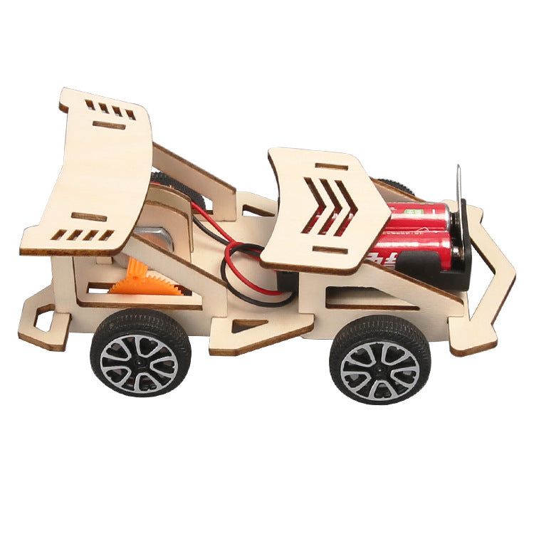 Science and technology small production creative electric wooden racing students invent and assemble scientific experimental toys handmade materials