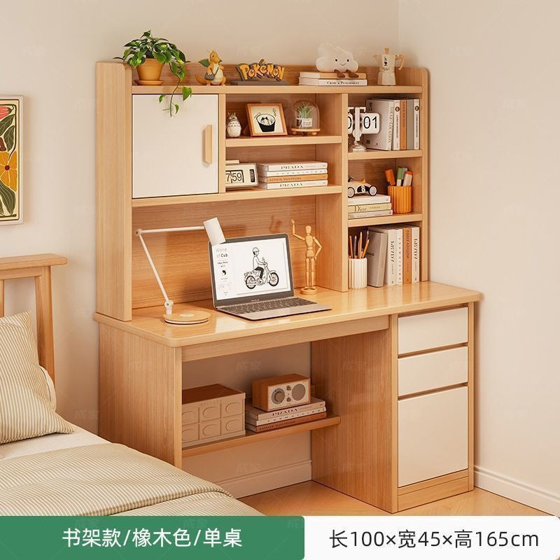 Nordic student desk with bookshelf - all-in-one home bedroom desktop computer desk - assembled study table for elementary school students - writing desk
