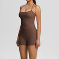 Ready-to-ship, solid color, double-sided brushed, racerback, longline tank top for women. perfect for running, fitness, yoga, and other workouts