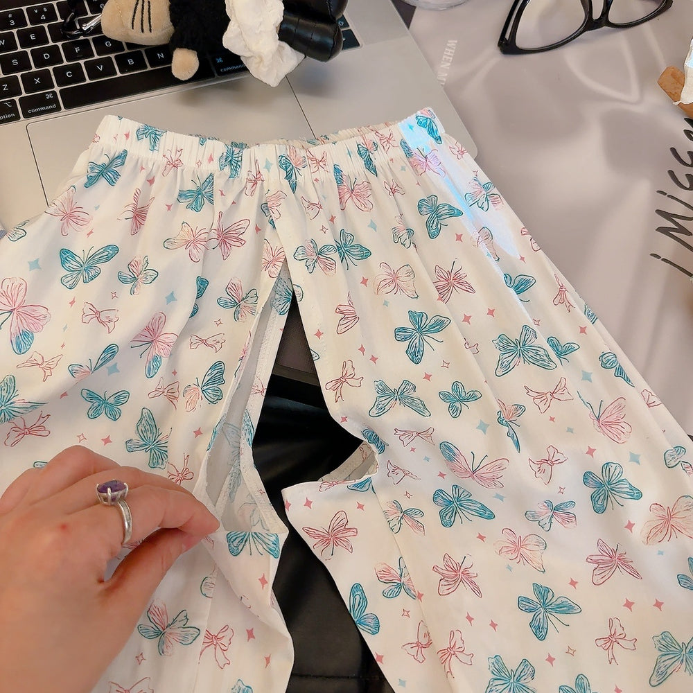 Kids anti-mosquito pants summer crotchless pants cute printing men's and women's baby home casual large crotch pp pants outwear