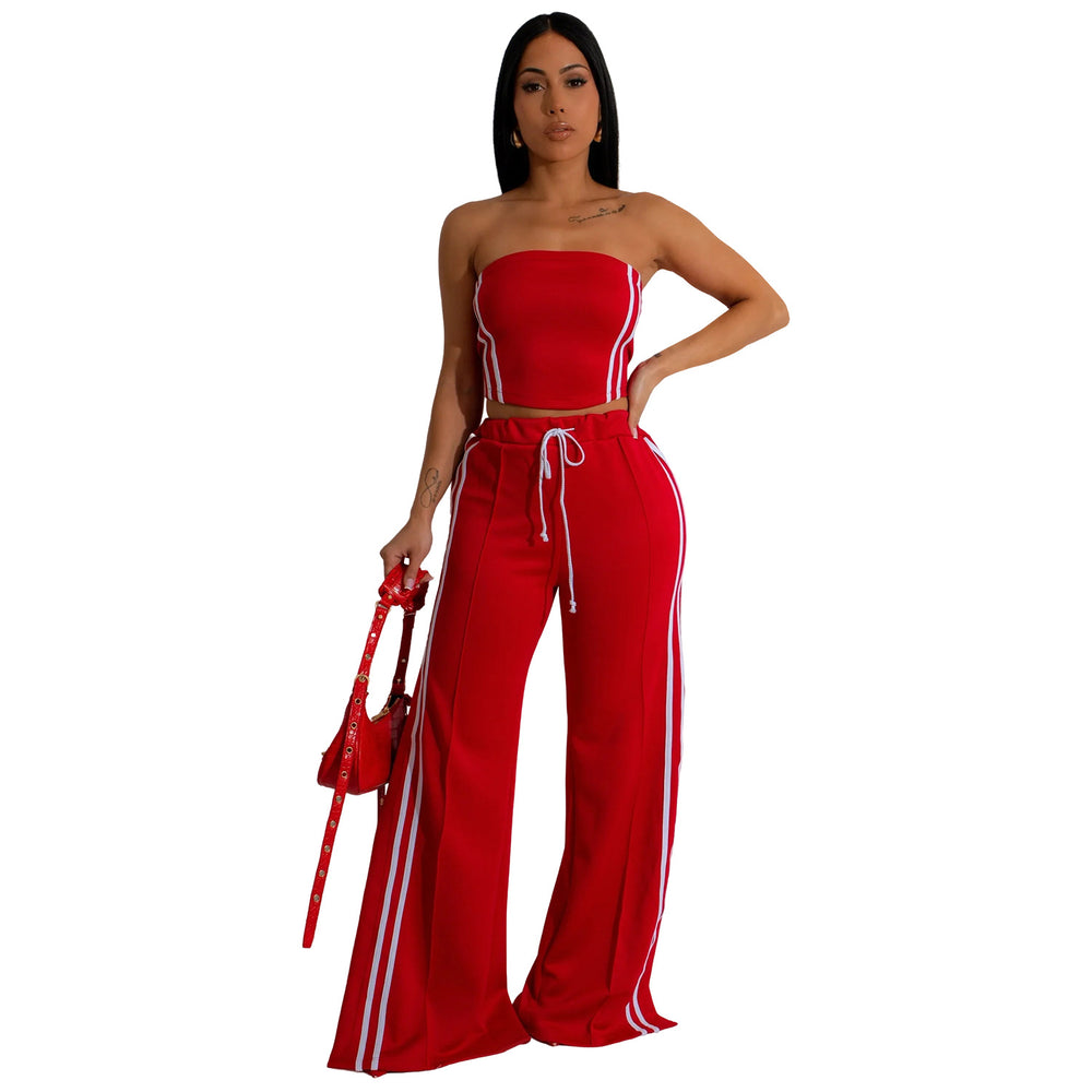 C7056 european and american style summer women's outfit: sexy bandeau top with flowy straight-leg pants - trendy export fashion