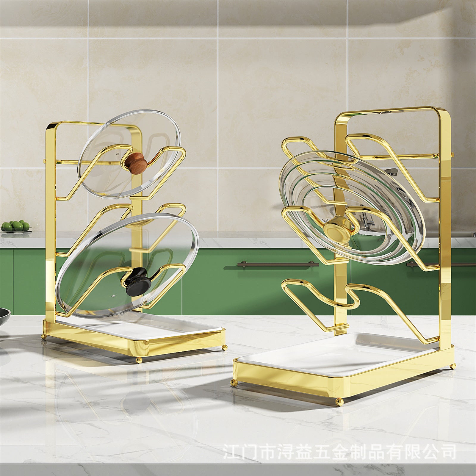 Pot lid rack No punching Wall-mounted kitchen rack Countertop layered shelf Multifunctional pot lid universal storage rack