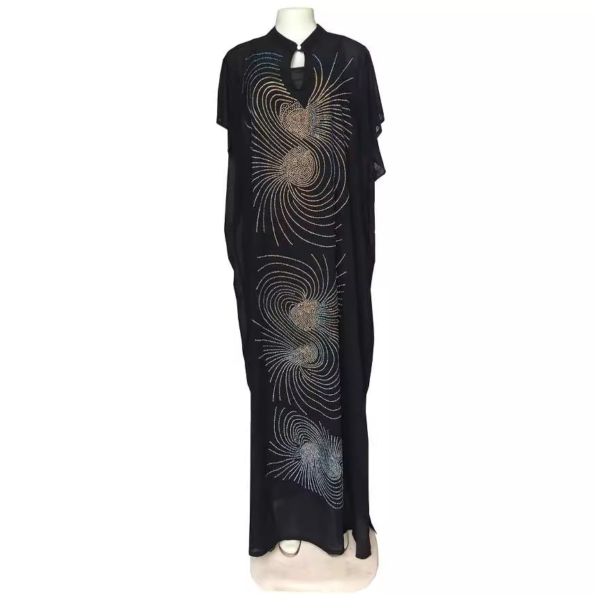 supply small stand-up collar whirlwind-shaped stylish hot diamond fashionloosedress african women's long skirt big sale