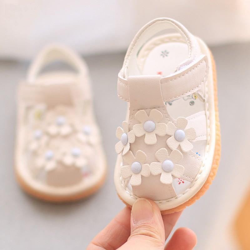 Baby girl sandals, princess style, girls' shoes, summer collection, infant first walkers, floral closed-toe shoes, elegant leather shoes