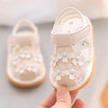 Baby girl sandals, princess style, girls' shoes, summer collection, infant first walkers, floral closed-toe shoes, elegant leather shoes