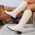 Plus size women's v-cut over-the-knee boots - new autumn/winter collection - solid color, round toe, chunky heel, back zipper, fashion boots