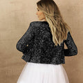 fashion women's color block sequin cropped casual jacket for spring - suitable for , , and  (us & european cross-border e-commerce)
