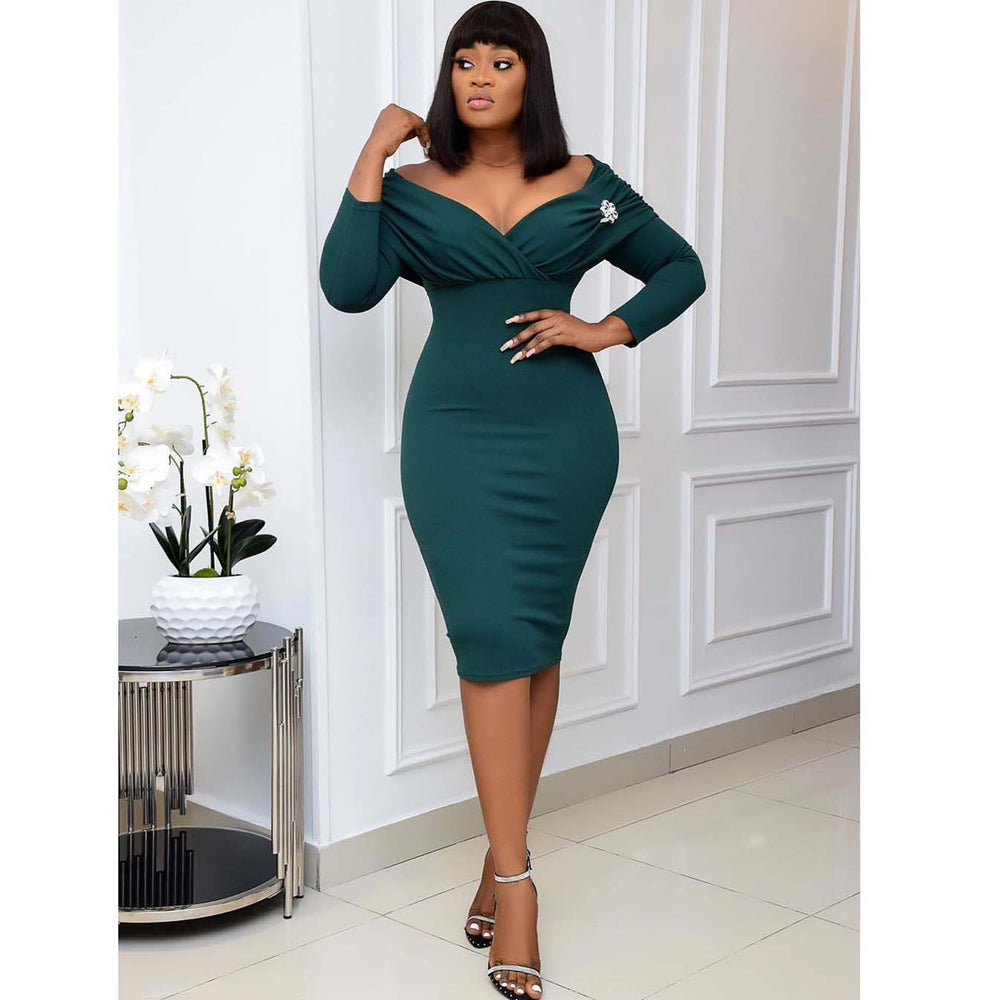 supply of export women's clothing, autumn sexy v-neck pleated dress, plus size african mother's dress, european and american dress