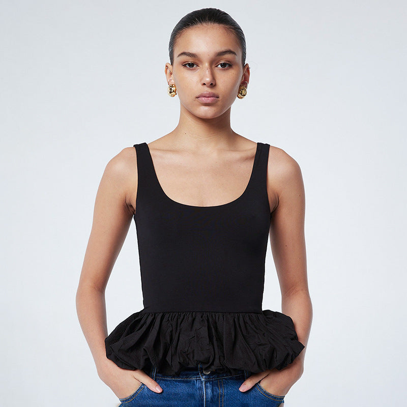 European and american women's clothing  summer new arrival: solid color fashion sleeveless square neck open back bubble sexy tank top blouse