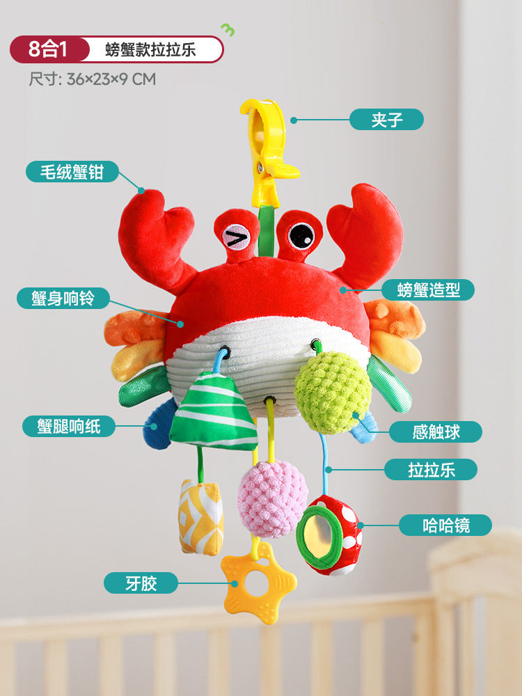infant pendant bedside bed bell rattle fabric soothing toy baby crab animal paper pull fun