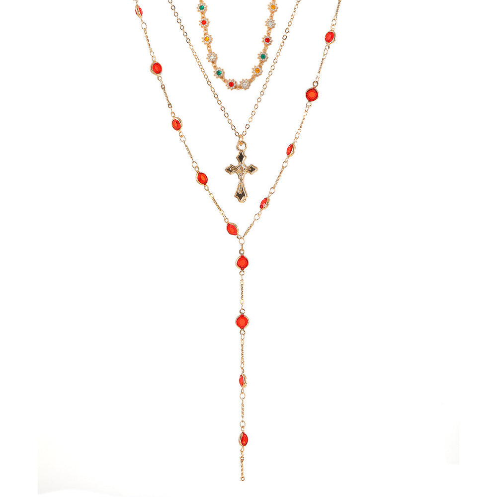 Customized diamond-encrusted cross necklace european and american retro jewelry trendy exaggerated niche stacked sweet cool clavicle chain
