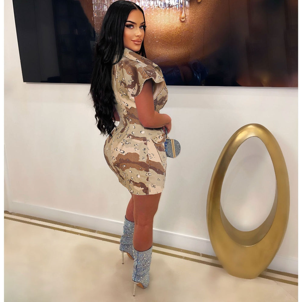 Amazon cross-border wholesale:  european & american style sexy camo bodycon dress with oversized collar