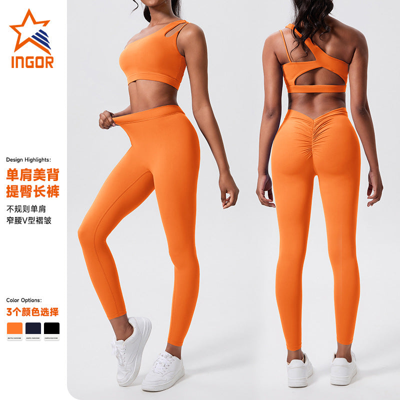 European and american cross-border beauty back yoga suit two-piece set high waist hip lifting running sports fitness suit suit women's wholesale