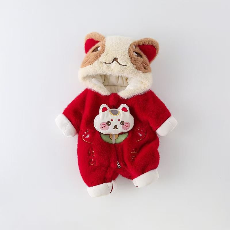 Newborn baby clothes autumn winter romper thickened cotton outfit set for 0-3 months, full month celebration outfit, winter wear