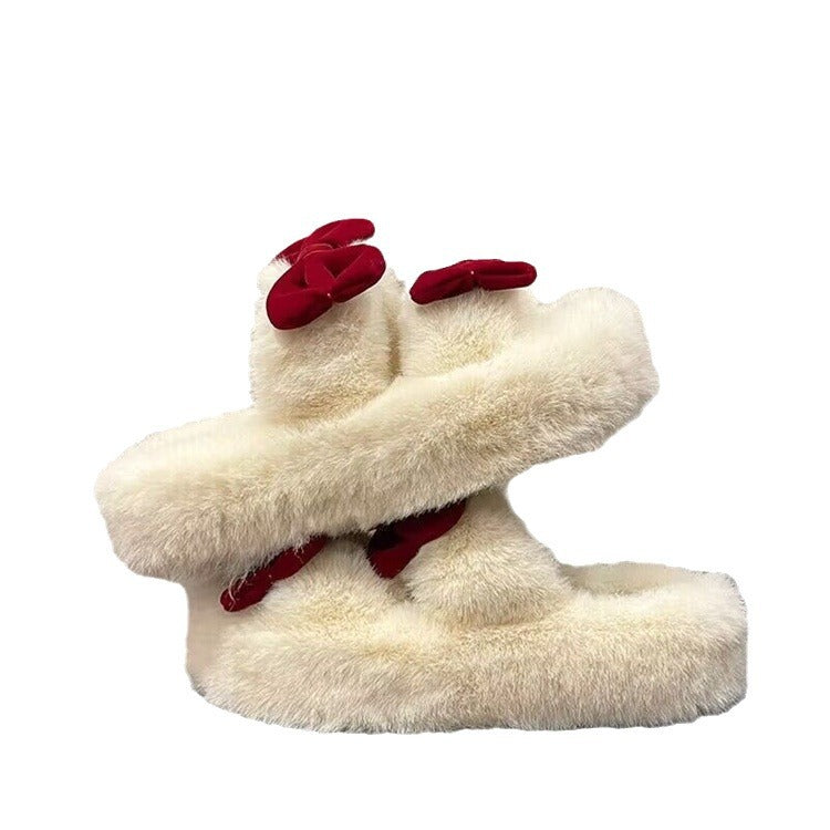 Thick sole fur slippers popular hot style 2023new arrivalfall and winter cotton slippers thick sole heightening outwear fur shoes for women