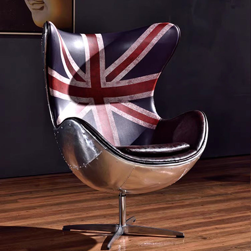 American loft leather egg chair aluminum leather space computer chair designer eggshell chair single retro industrial sofa