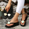Women's character sandals & slippers - korean style faux suede heart rhinestone mid-heel everyday casual beach platform wedge sandals