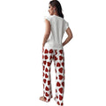 european and american new women's loungewear set: heart print flutter sleeve tee and casual pants pajama two-piece