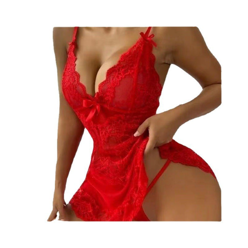 Sexy lingerie european and american cross-border foreign trade sexy suspender lace mesh embroidered skirt and underwear set 4377s-