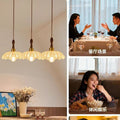 Vintage-style restaurant pendant light, three-light walnut finish, premium gold foil, retro dining room table bar french chandelier