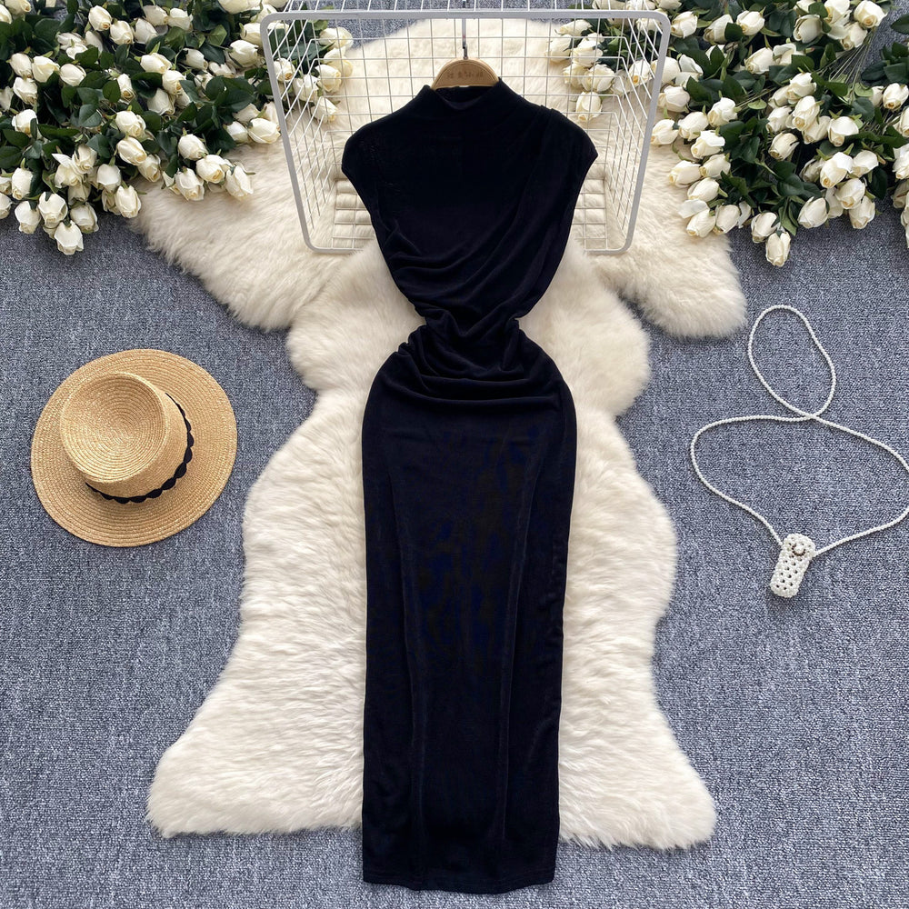 High and cold royal sister dress goddess elegant scheming pleated waist slimming look medium long hip skirt fashion long skirt
