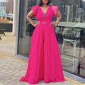 D291 plus size women's jumpsuit with belt - new european and american style, mesh, see-through, sexy, pleated, wide leg, cinched waist, export quality