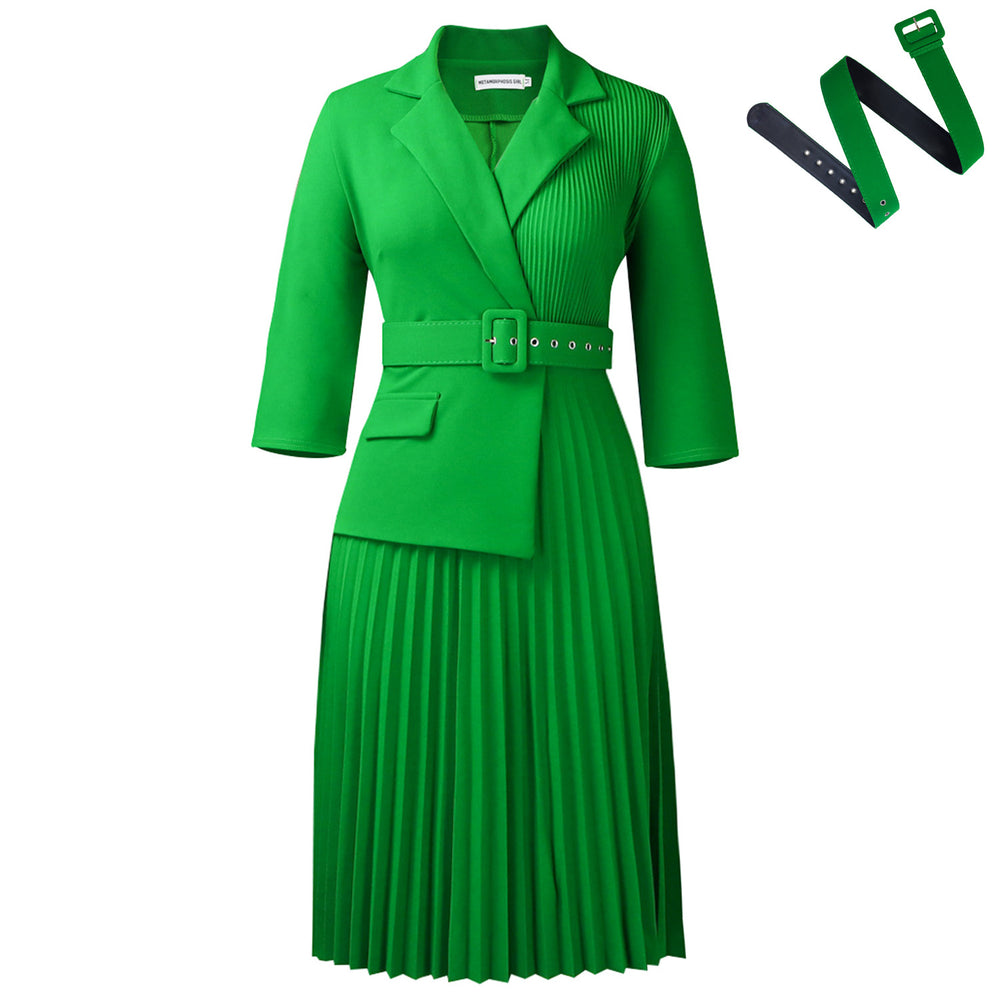 D592  independent station fashion cross-border women's clothing autumn and winter women's suit collar elegant pleated skirt african dress