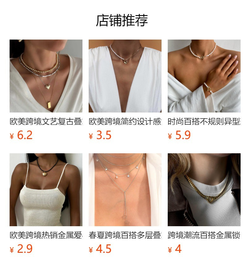 Star necklace wholesale fashion cross-border casual jewelry niche style full diamond multi-layer alloy moon jewelry women's sweater chain