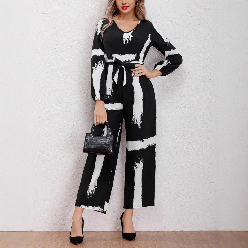 cross-border code new arrival  women's original elegantcasualtie back waist jumpsuit