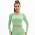 Clearance cross-border seamless knitted jacquard yoga top with racerback, long sleeve, high-stretch, compression activewear for women - perfect for running and fitness