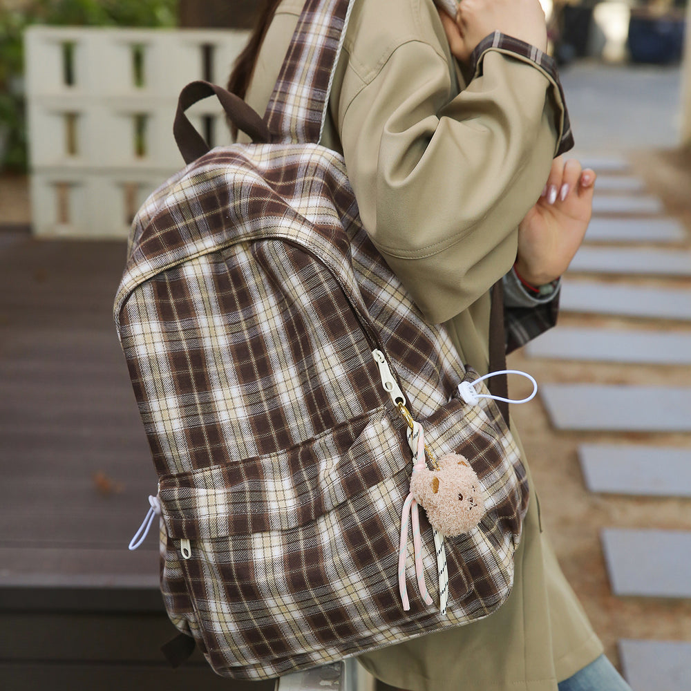Schoolbag junior high school girls japanese style retroplaid college students casual spring outing tuition bag high school students backpack women