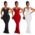 C7116 cross-border   fashion women's sexy slim-fit camisole v-neck backless dress
